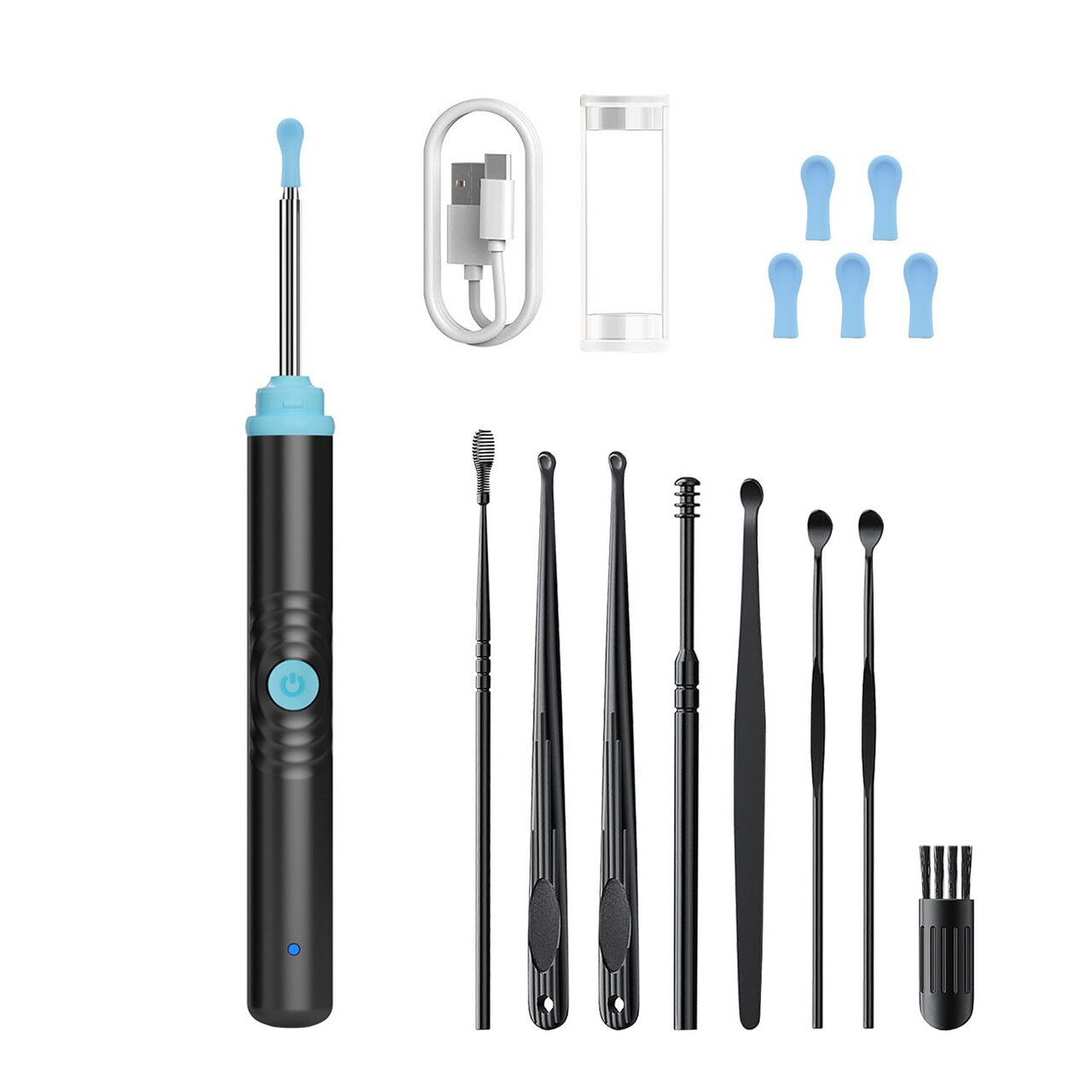 Smart Visual Ear Cleaner with Camera, Wireless Otoscope Earwax Removal Tool, 130mAh Rechargeable, 138×13mm, ABS Material, 5.43in×0.51in, WiFi Ear Pick for Android & iOS – Black/White